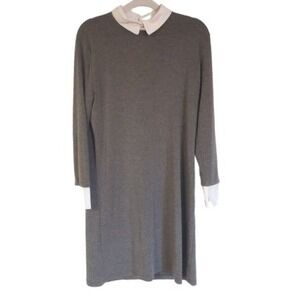 academia COLLARED LONG SLEEVE DRESS SIZE MEDIUM WEDNESDAY ADAMS GRAY WHITE